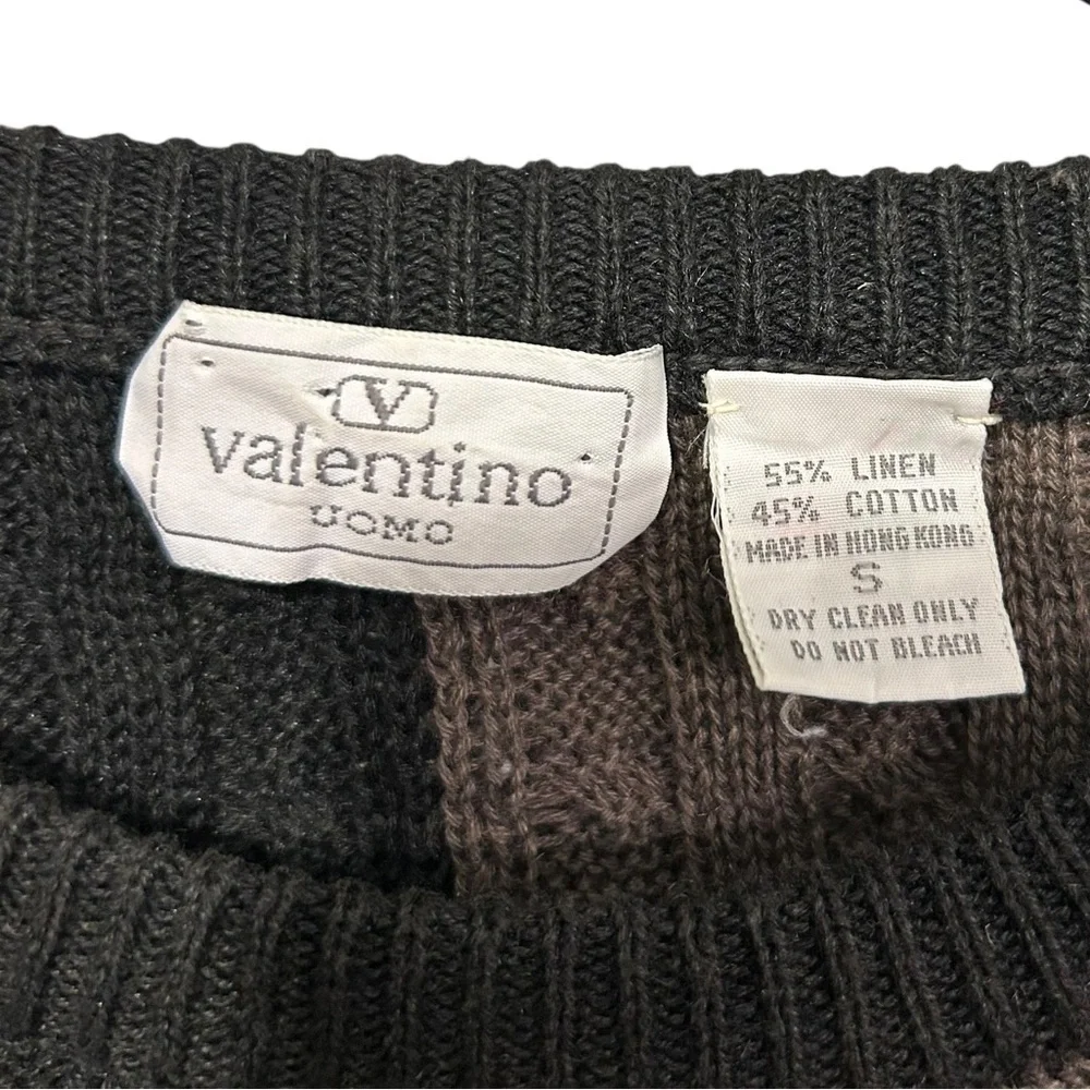Vintage Valentino Uomo Crewneck Colorblock Linen Blend Cable Knit Sweater - Picture 4 of 9